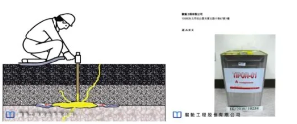 抗壓、抗彎強度高且不具任何毒性的Tipor-01不膨脹樹脂灌漿進行抬昇、填空灌漿