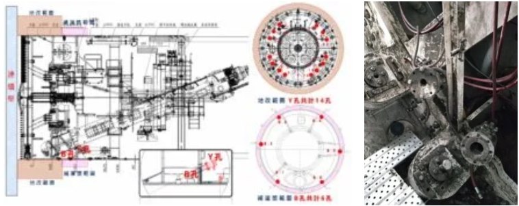 上部隔艙人孔位置以地表斜孔灌漿方式進行砂土層加固灌漿補強