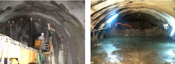 隧道抽坍處長度約15m，開挖面持續發生湧水現象