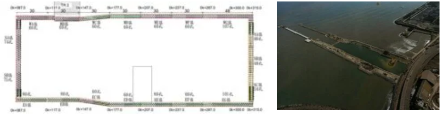 該拋石圍堰規模約230m(長）×90m(寬)×12m(深)，