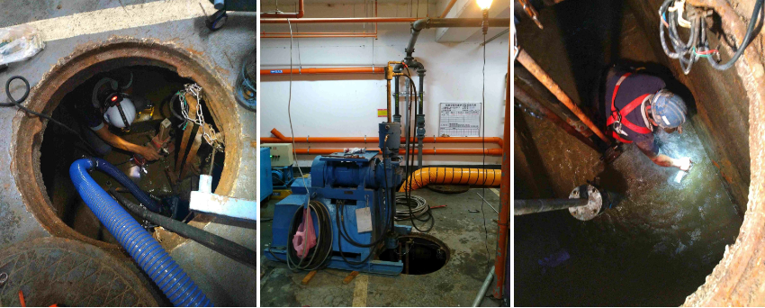 Based on the site survey and inspections of the raft foundation water tanks, it was discovered that one of the water tanks had a significant water inrush point, estimated at around 800 liters per minute.
