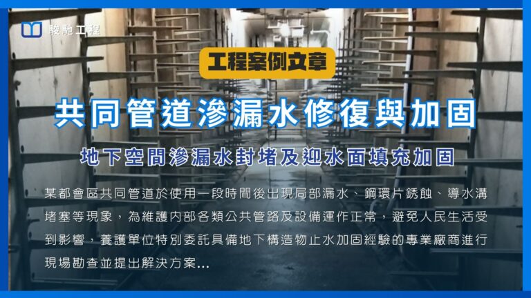 共同管道滲漏水修復與加固-地下空間滲漏水封堵及迎水面填充加固